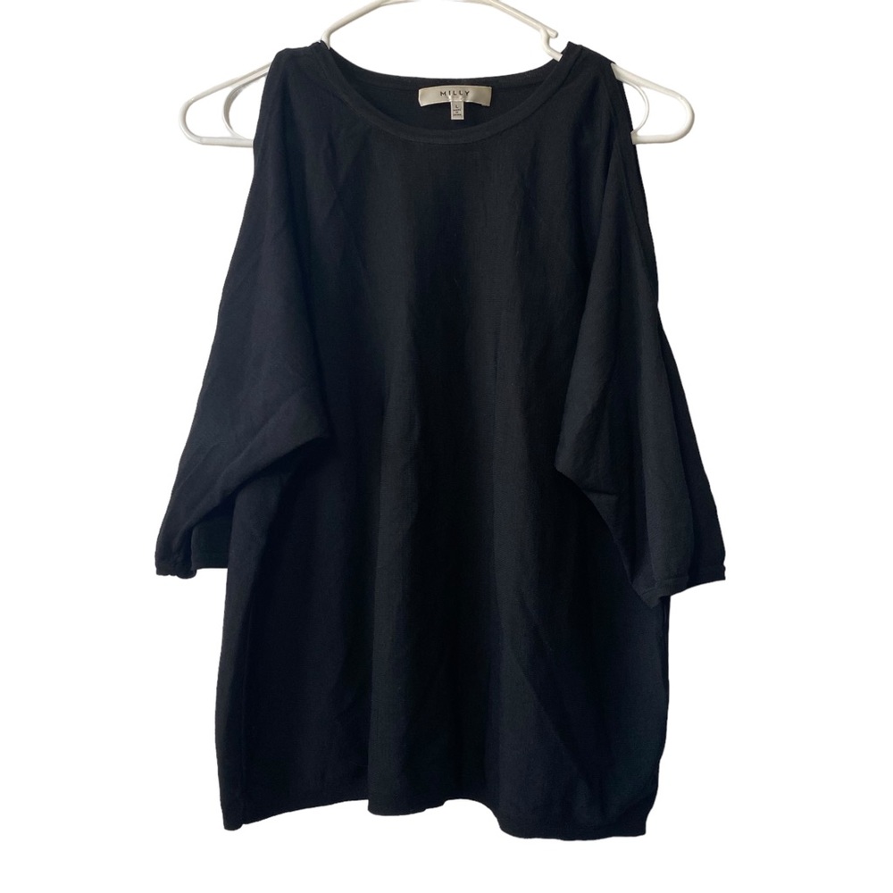 Milly Black Open Shoulder Arm Slinky Blouse Women's Large